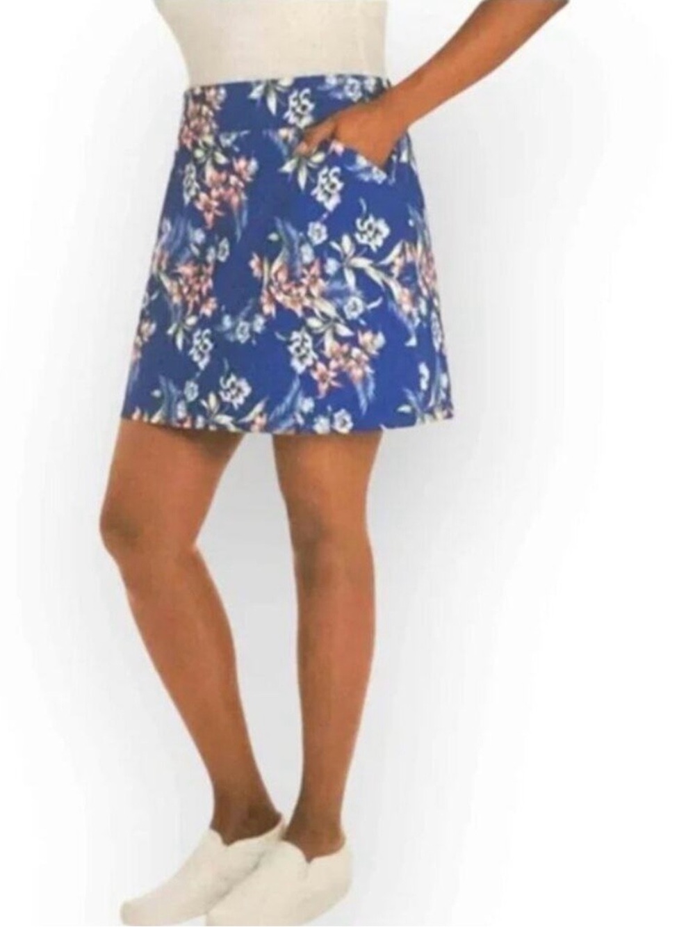 NWT Mario Serrani Comfort Stretch Short Skort Skirt Women Size M Blue Floral